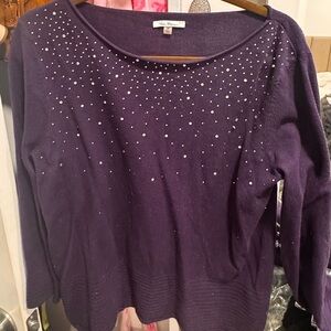 Lightweight Milano Purple Sweater with Silver Rhinestone Accents